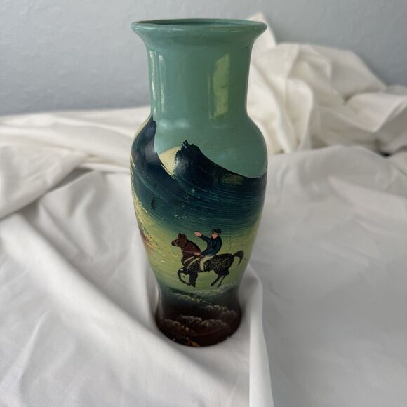 Other - K’s Collection Hand Painted Ceramic Vase Vntg Horse & Rider Mountains Equestrian